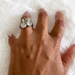 Silver Tone Crystal Flower Statement Ring Size 7/8 Missing Center Stone